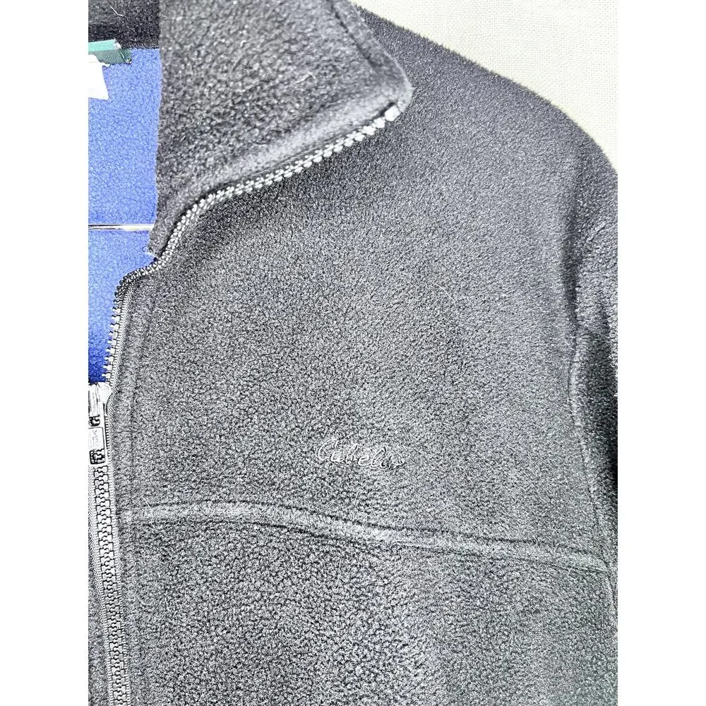 Vintage Cabela's Fleece Polartec Black Blue Made In USA ZIp Up Jacket - Picture 2 of 9